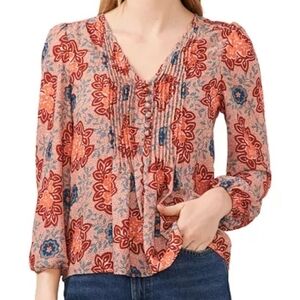 1.STATE Women's Size Medium Pleated Floral Print 3/4 Sleeve Top/Blouse
